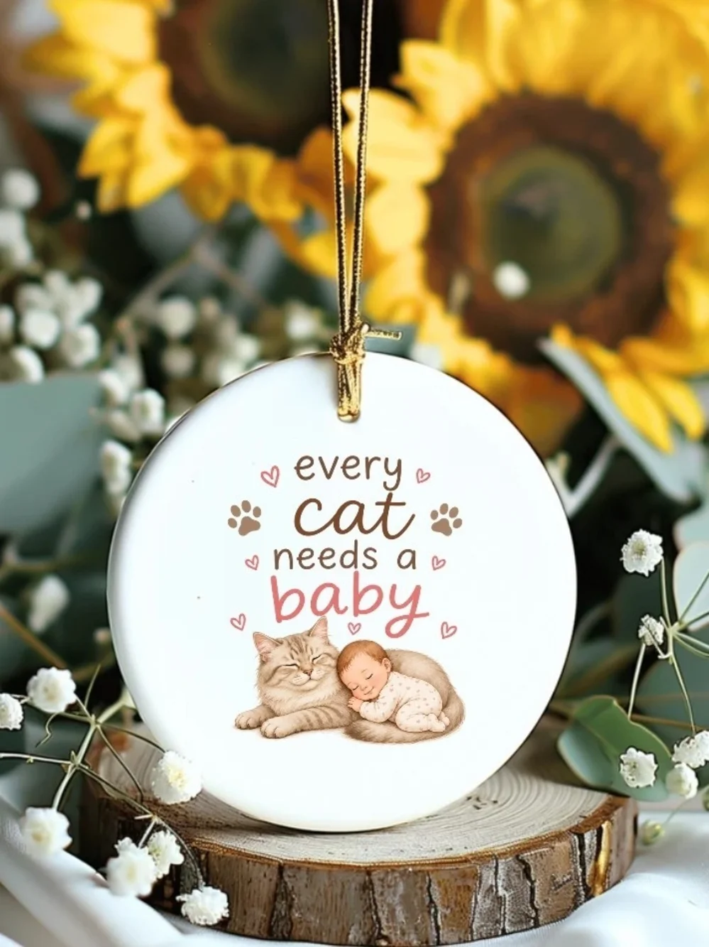 Every Cat Needs a Baby Ceramic Ornament - White/Pink
